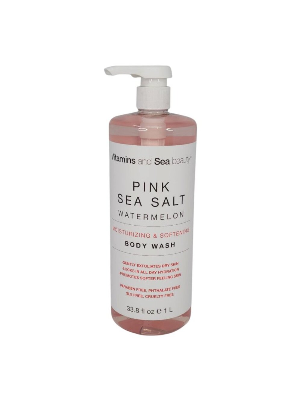 Vitamins And Sea Beauty Pink Sea Salt Watermelon Body Wash 33.8oz Jumbo Size